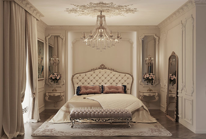 Neoclassical Master Guest Suite Bedroom Walk in Closet Bathrooms 3D model