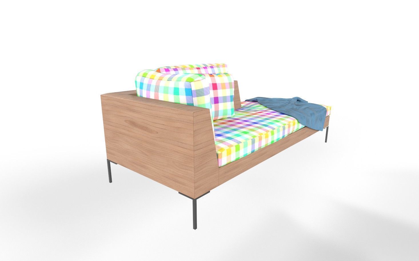 Modern Sofa Couch with Pillows and Blanket Low-poly 3D model_1