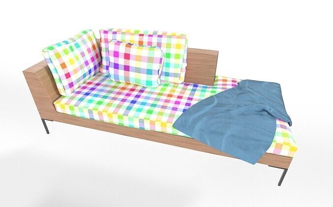 Modern Sofa Couch with Pillows and Blanket Low-poly 3D model