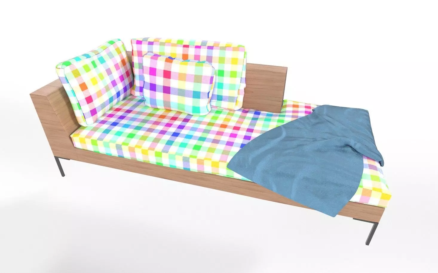 Modern Sofa Couch with Pillows and Blanket Low-poly 3D model_0