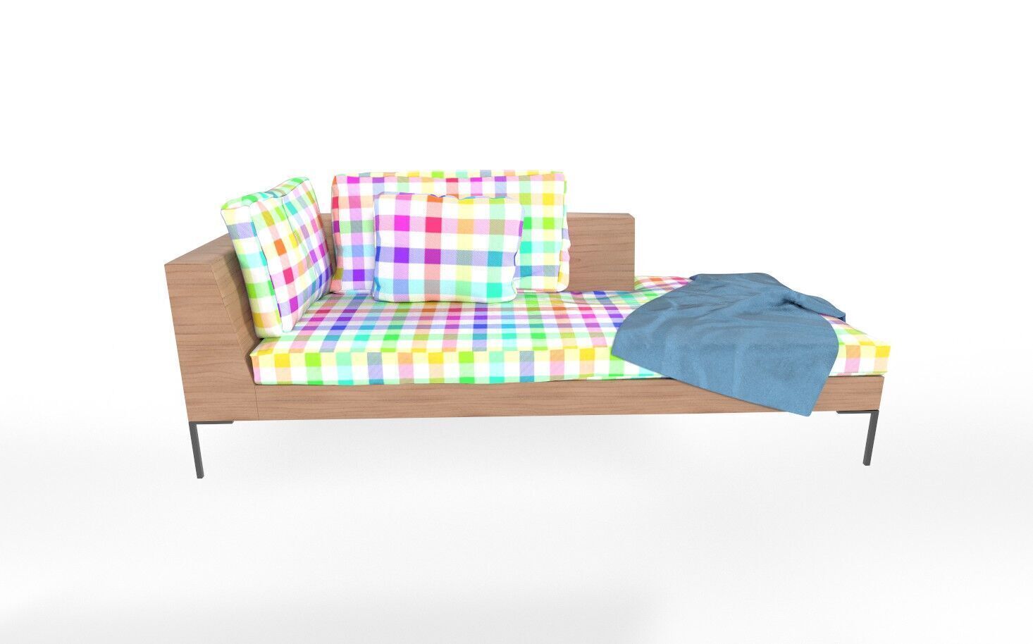 Modern Sofa Couch with Pillows and Blanket Low-poly 3D model_5