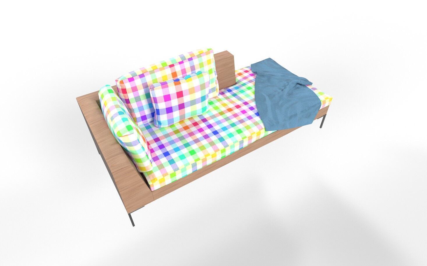 Modern Sofa Couch with Pillows and Blanket Low-poly 3D model_7