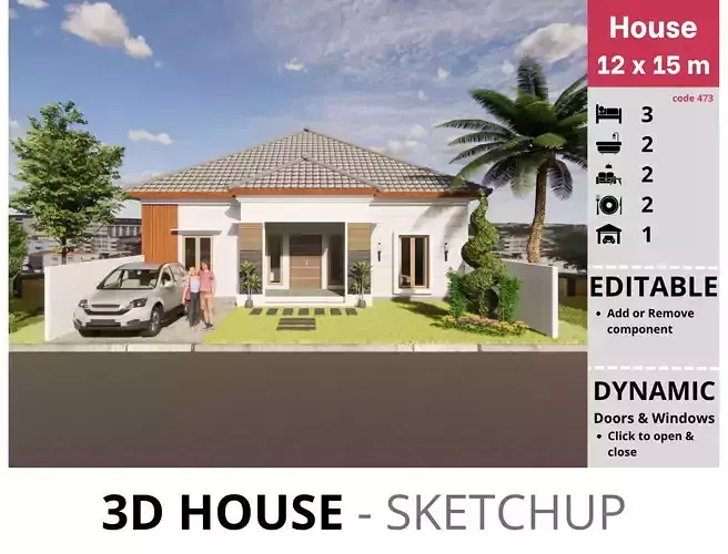 House 12x15m code 473- Sketchup 3D model 3D model