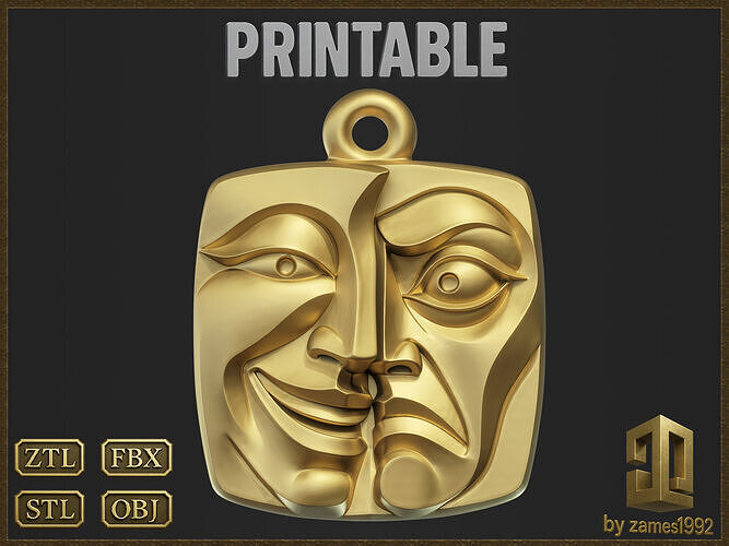 Tragedy Mask Pendant 3D print model