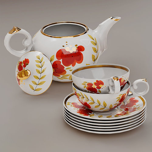 Porcelain Tea Set From The USSR PBR Low-poly 3D model