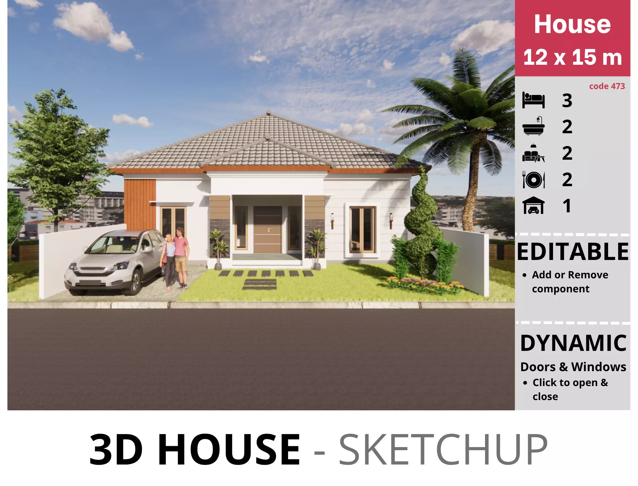House 10x19m code 474- Sketchup 3D model 3D model 3D model