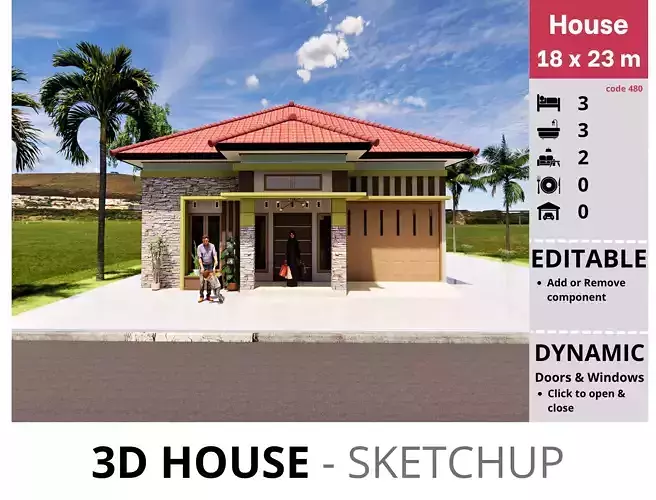 House 18x23m code 480- Sketchup 3D model 3D model