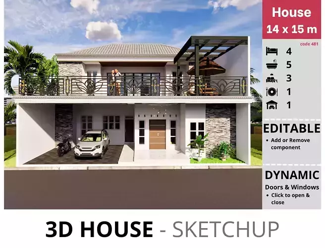 House 14x15m code 481- Sketchup 3D model 3D model