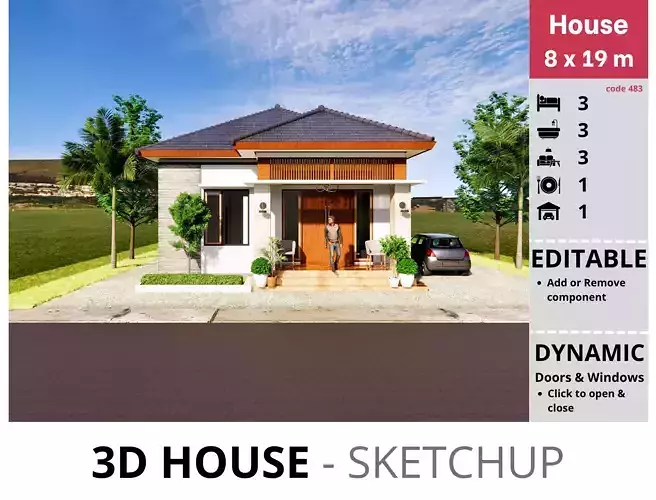 House 8x19m code 483- Sketchup 3D model 3D model
