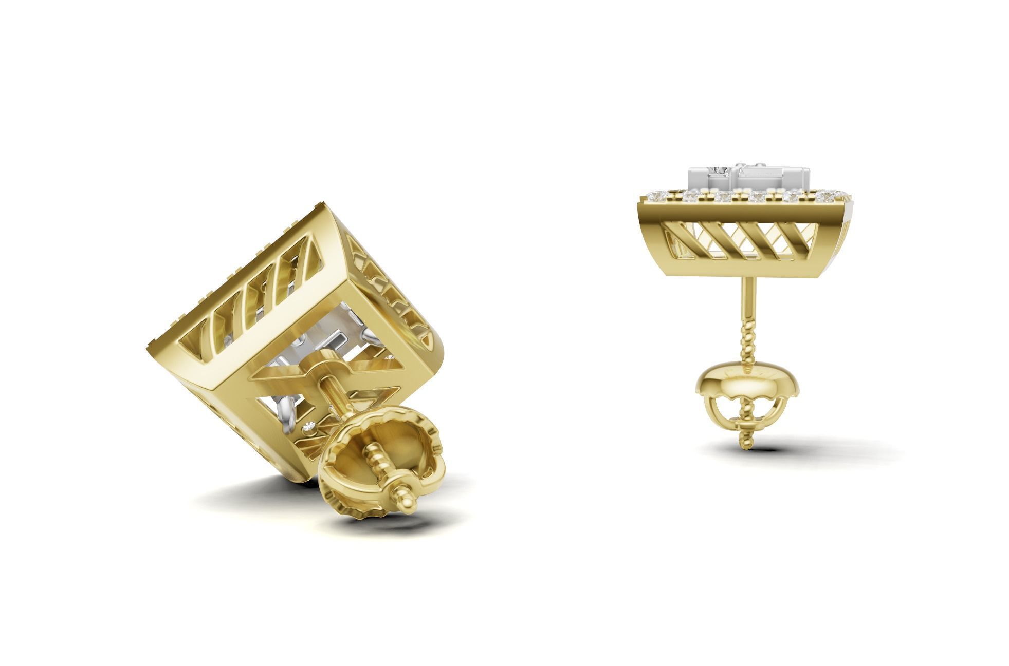 Square Diamond With Baguette Princess Style Stud 3D print model_1
