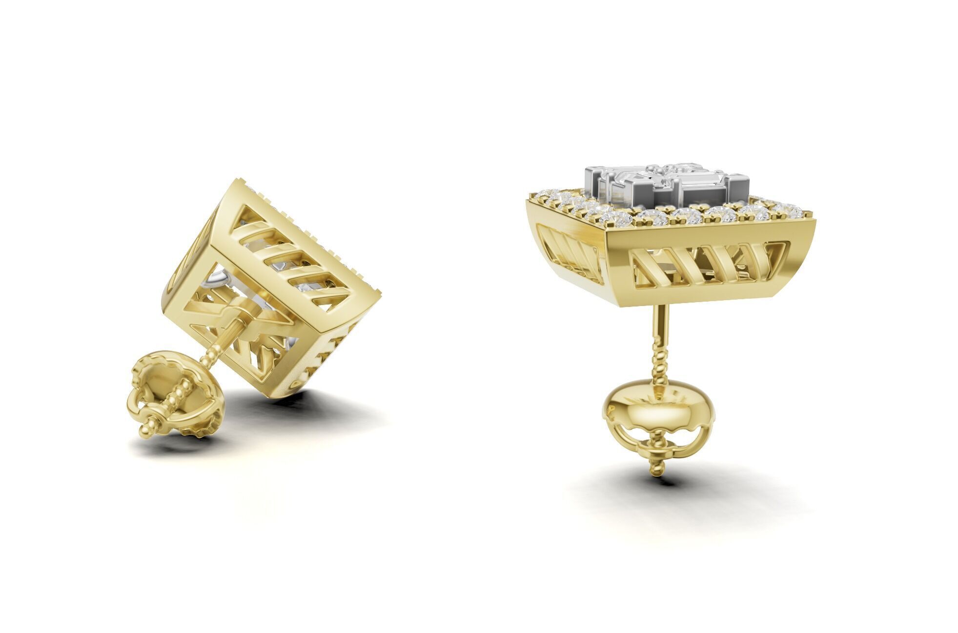 Square Diamond With Baguette Princess Style Stud 3D print model_2