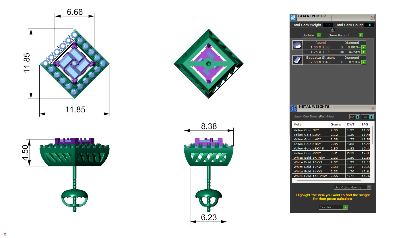 Square Diamond With Baguette Princess Style Stud 3D print model_8