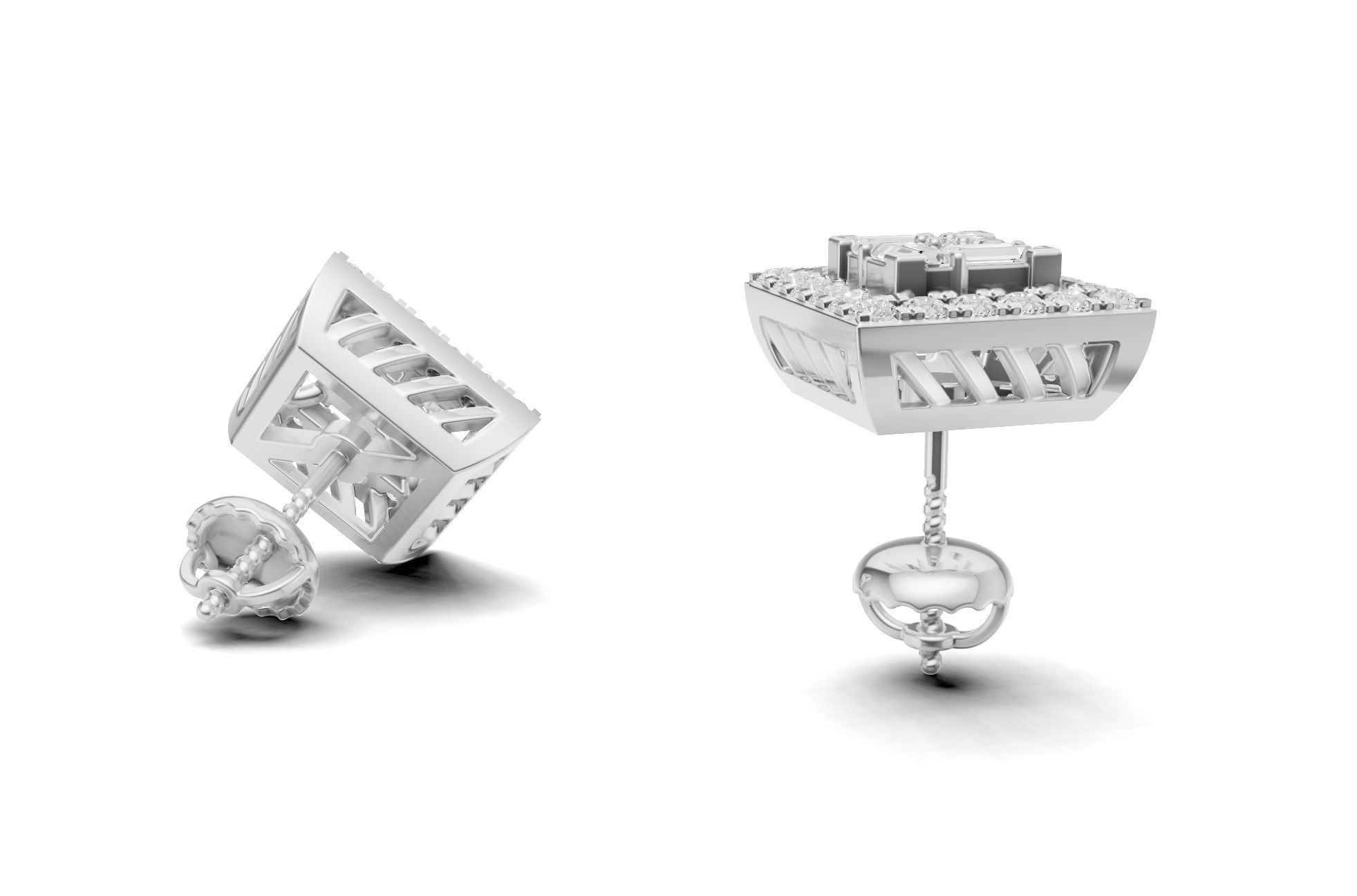 Square Diamond With Baguette Princess Style Stud 3D print model_4
