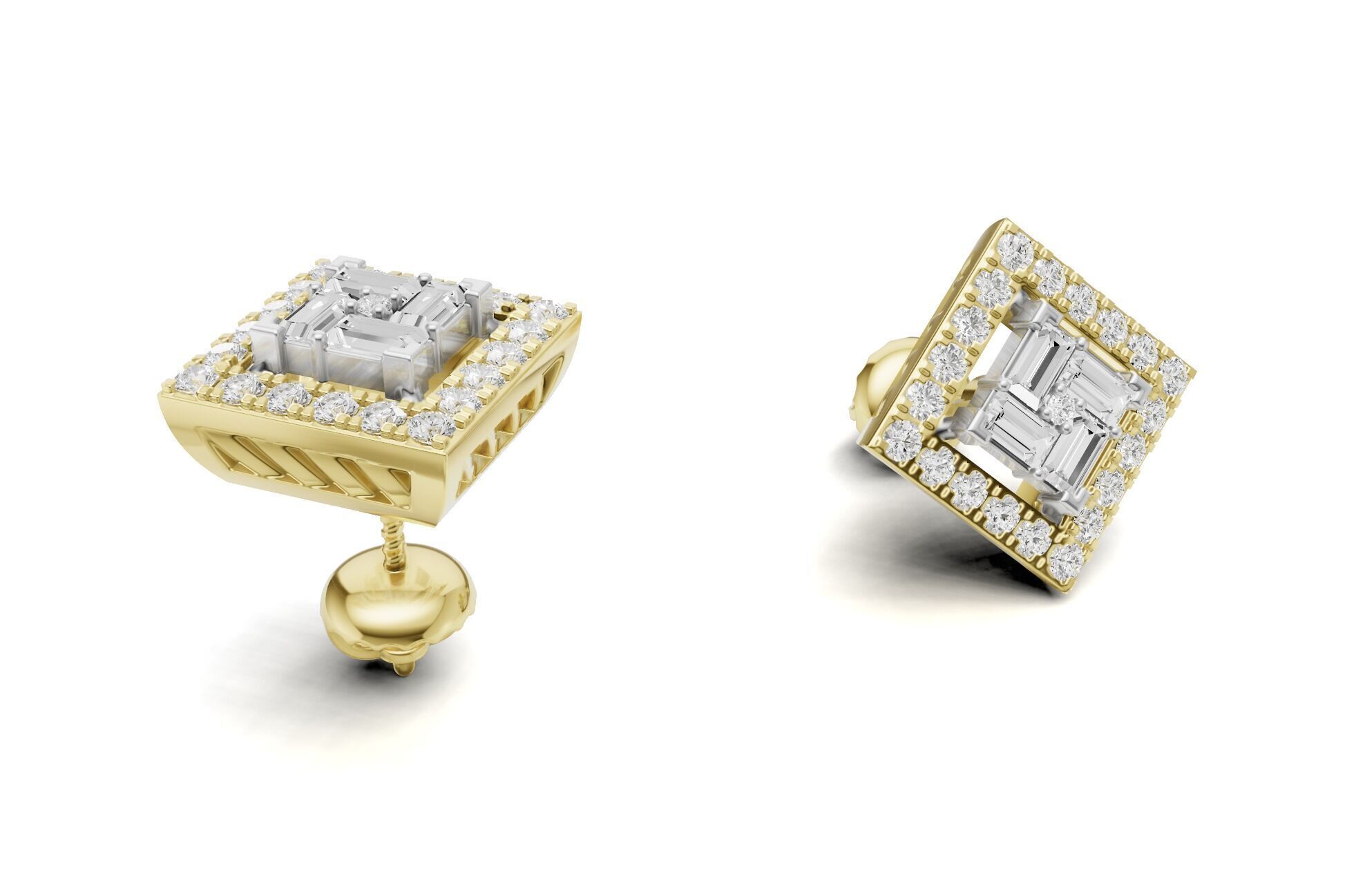 Square Diamond With Baguette Princess Style Stud 3D print model_11