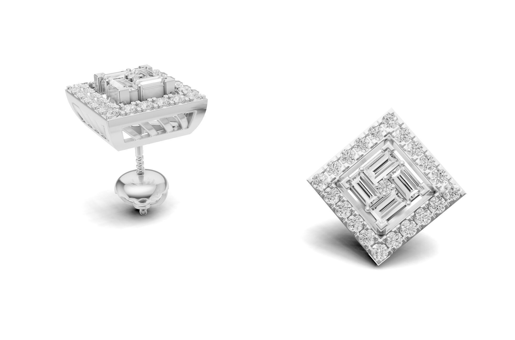 Square Diamond With Baguette Princess Style Stud 3D print model_7