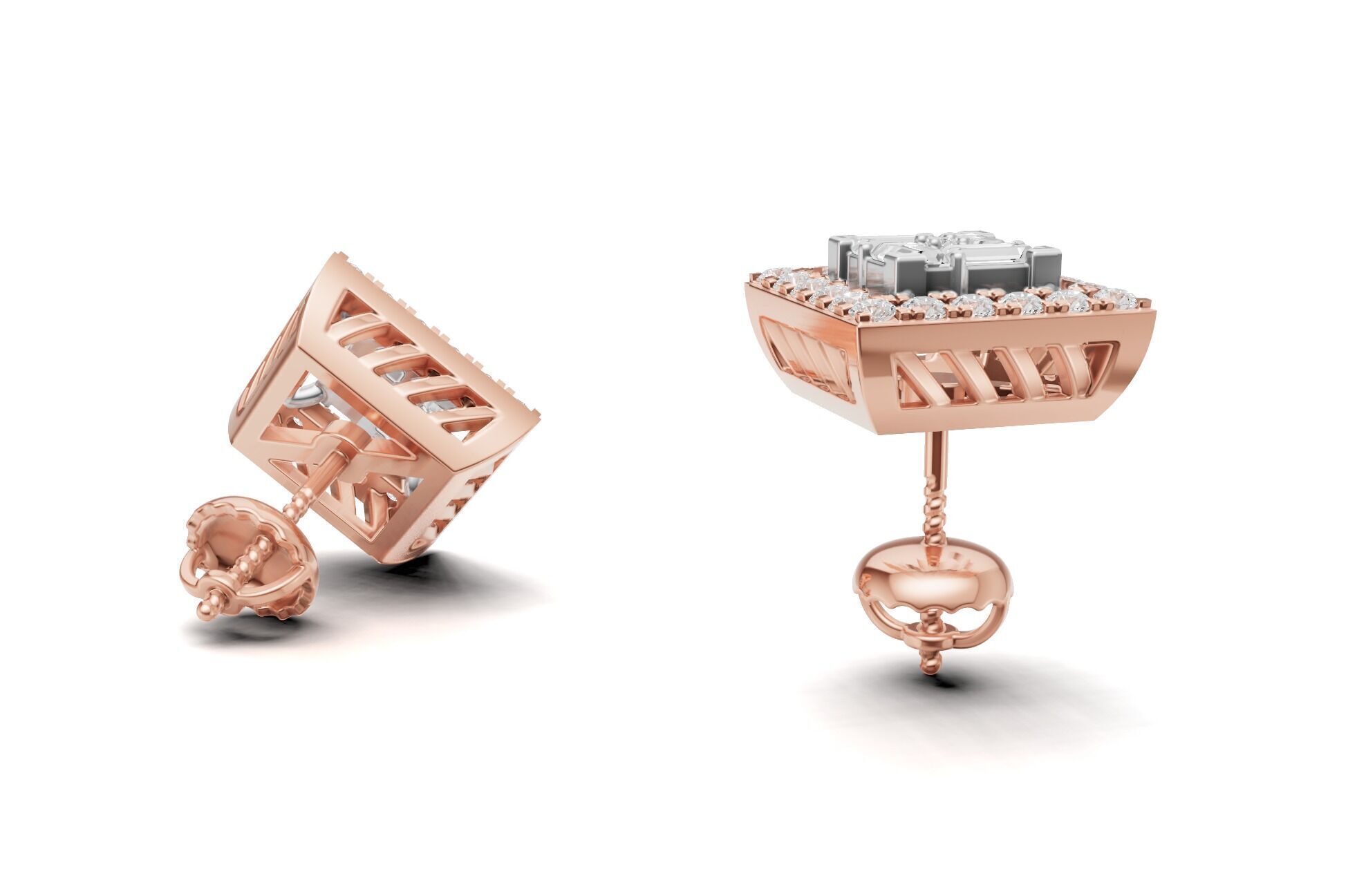Square Diamond With Baguette Princess Style Stud 3D print model_3