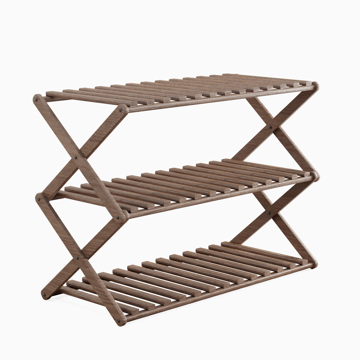 Modern Wooden Shoe Rack Set Low-poly 3D model_2