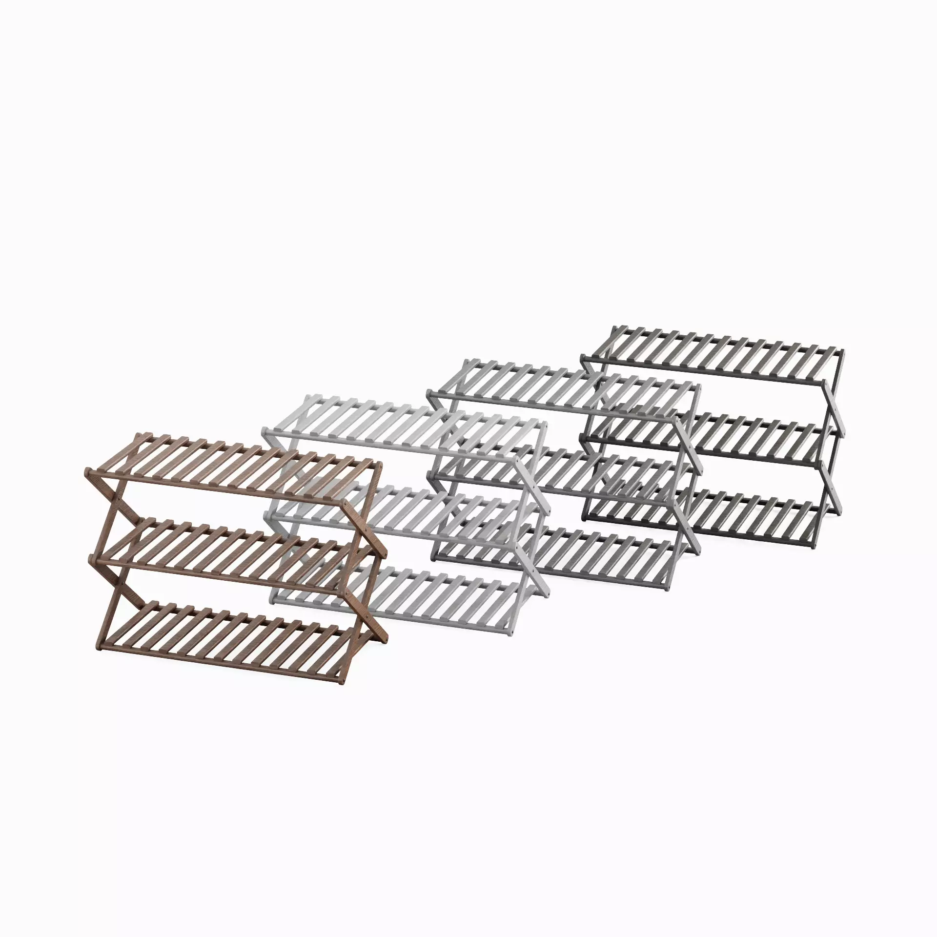 Modern Wooden Shoe Rack Set Low-poly 3D model_0