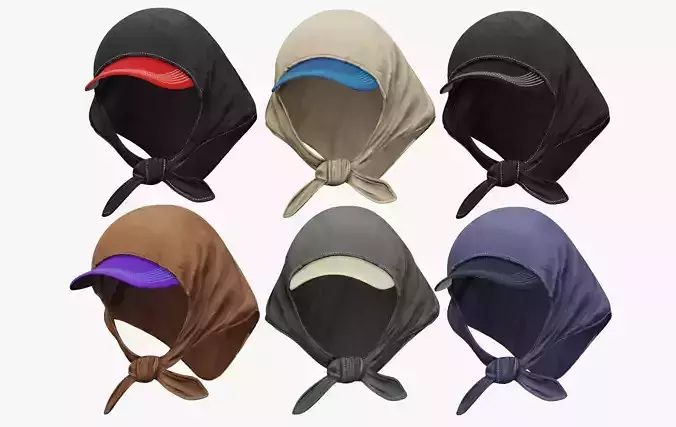 Baseball Cap with Headscarf Pack Low-poly 3D model