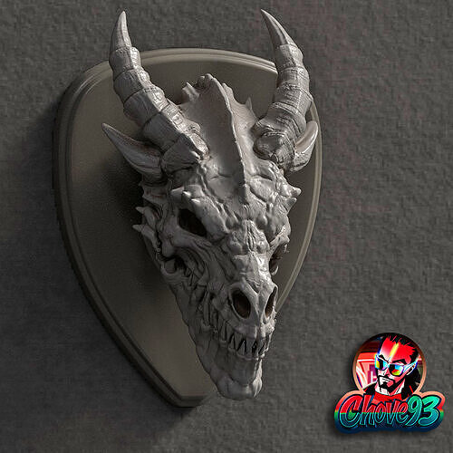 Dragon Skull Wall Trophy -STL File for 3D Printing 3D print model