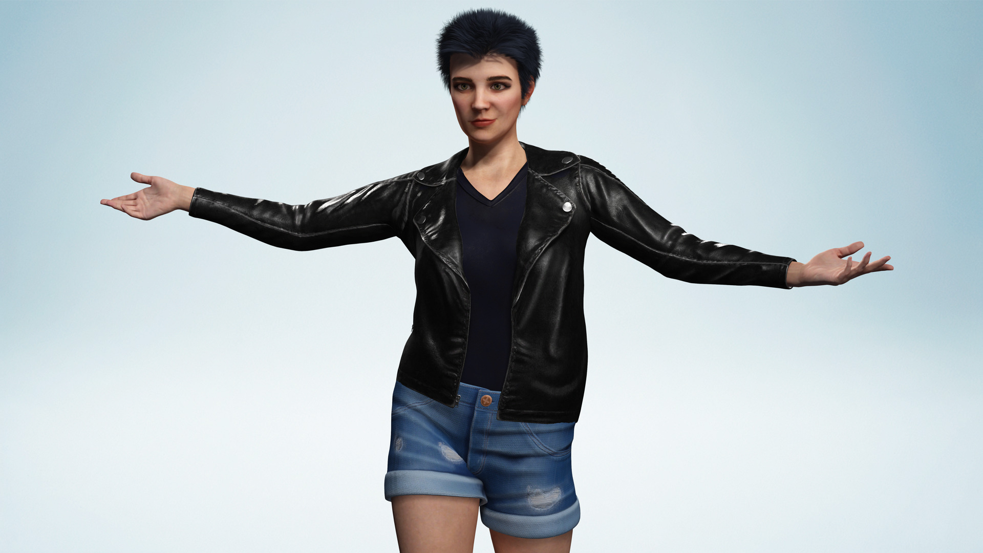 Realistic Girl Short Hair Character Urban Female Modern Low-poly 3D model_7