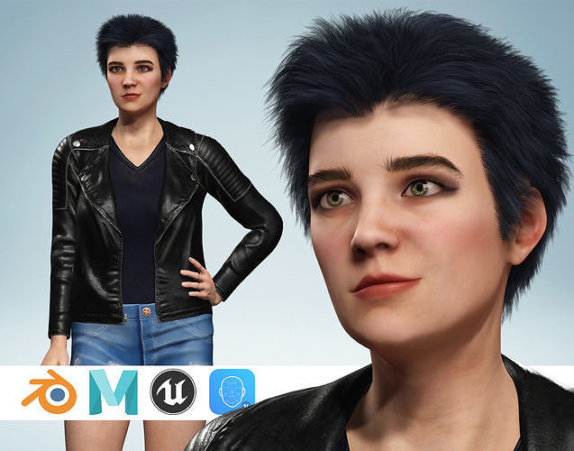Realistic Girl Short Hair Character Urban Female Modern Low-poly 3D model