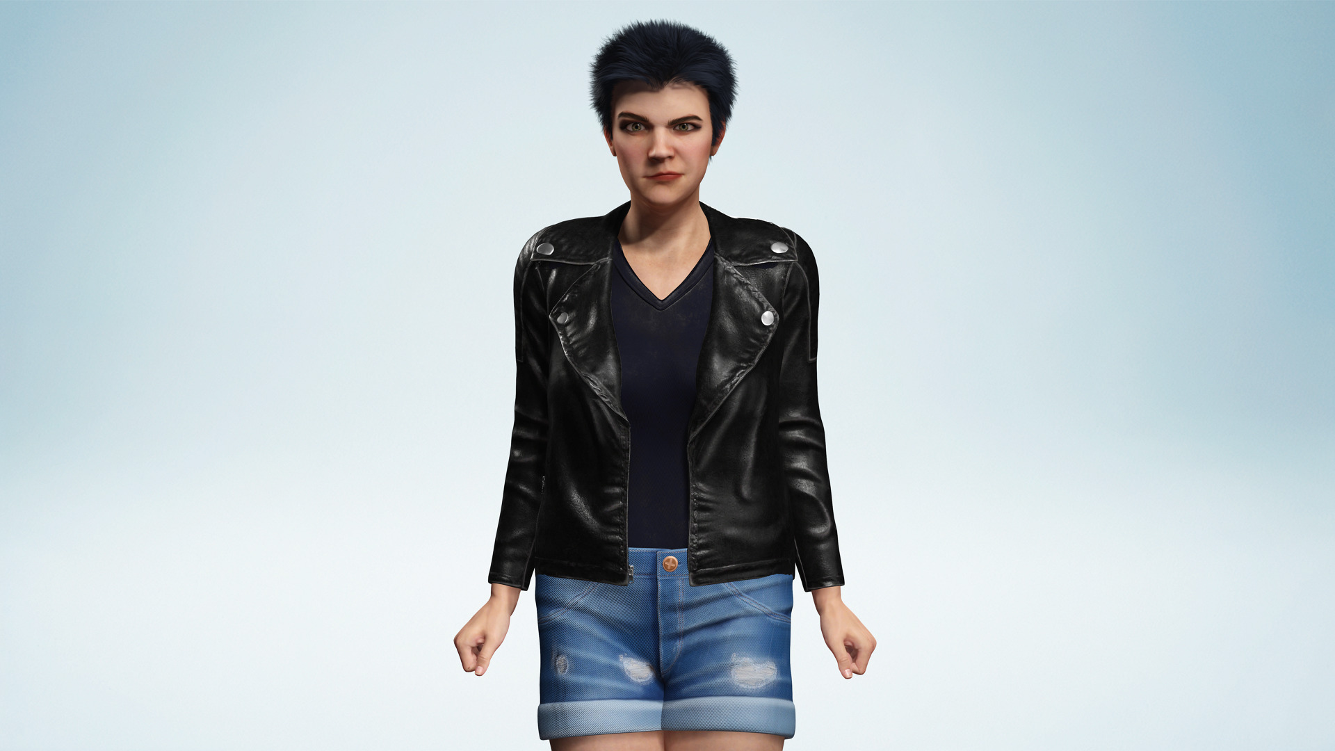 Realistic Girl Short Hair Character Urban Female Modern Low-poly 3D model_9