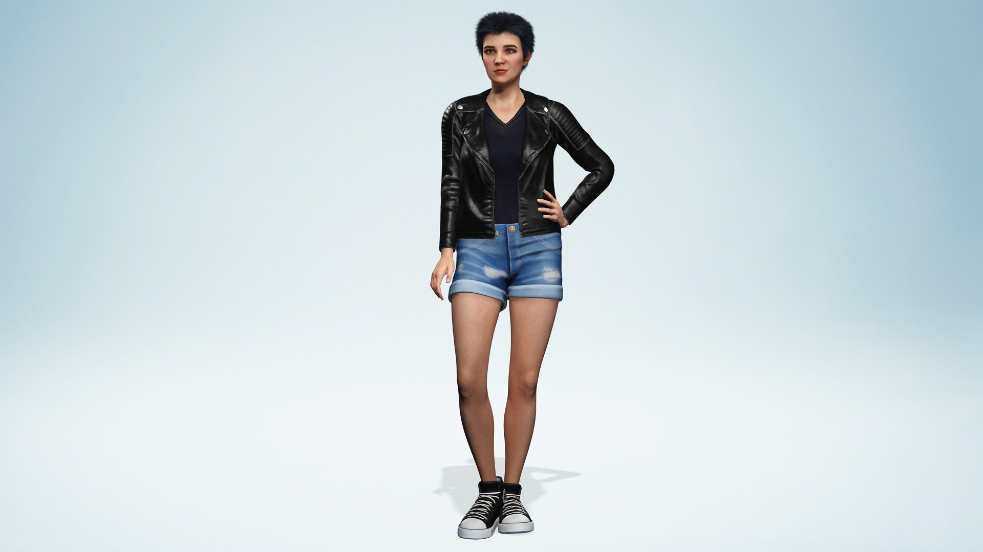 Realistic Girl Short Hair Character Urban Female Modern Low-poly 3D model_1