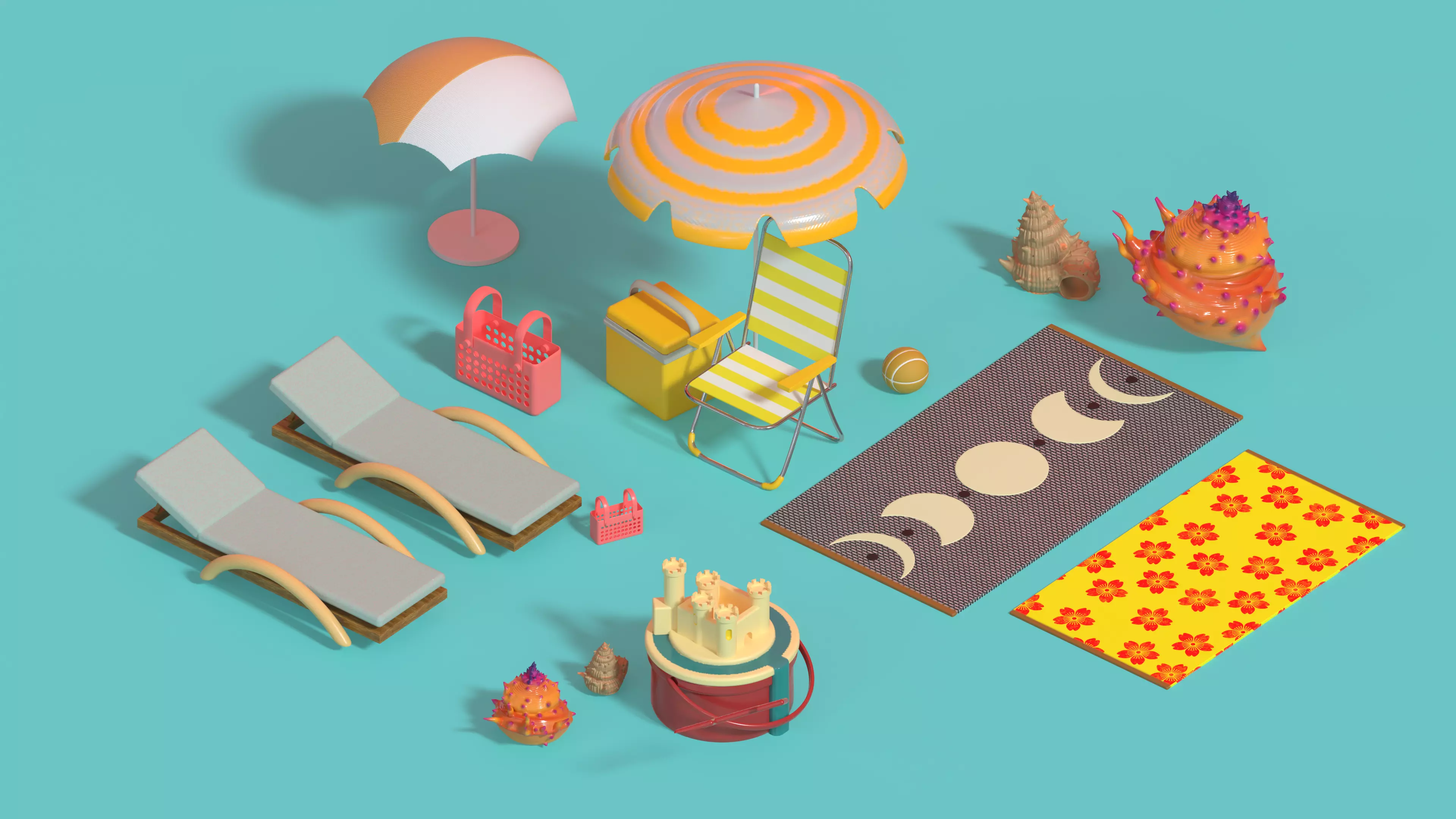 Stylized Summer Beach Pack - 15 Low-Poly PBR Holiday Props Low-poly 3D model