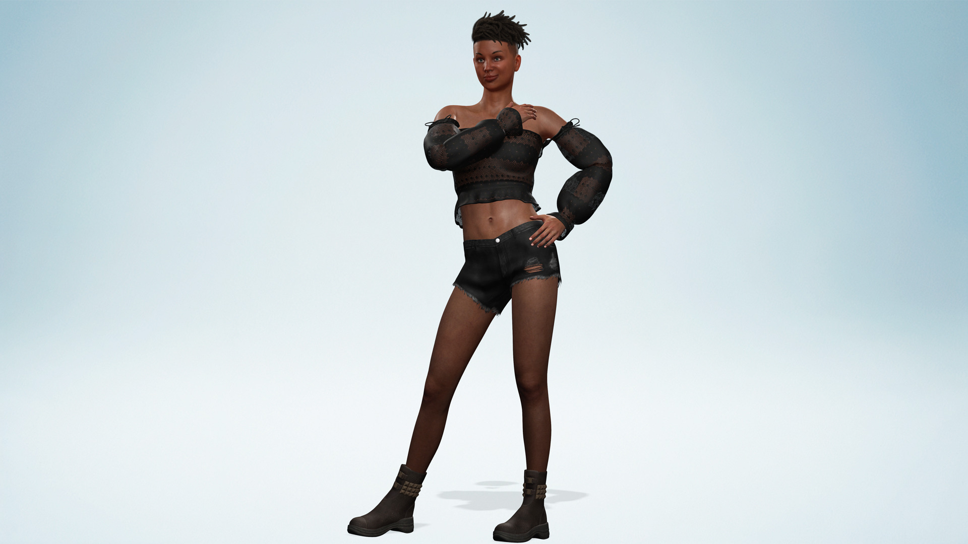 Realistic African Female Dreadlocks Black Outfit Low-poly 3D model_8