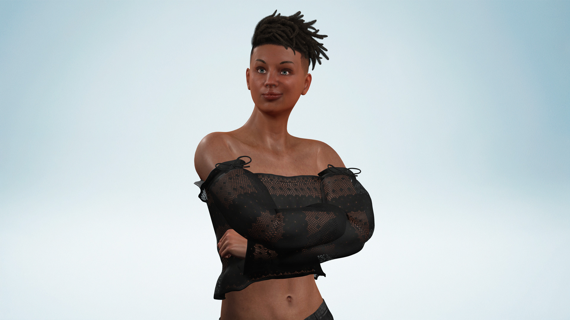 Realistic African Female Dreadlocks Black Outfit Low-poly 3D model_9