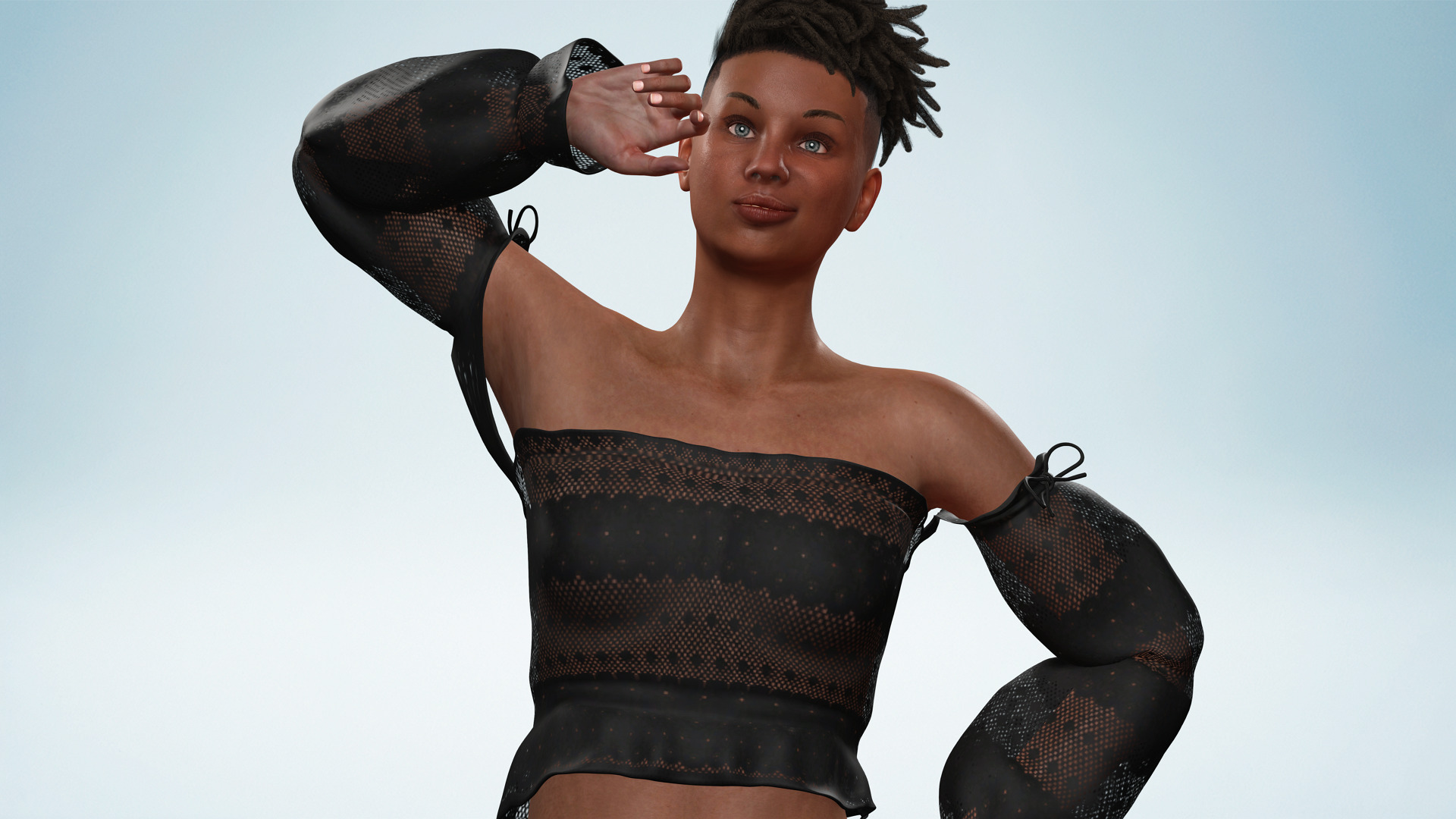 Realistic African Female Dreadlocks Black Outfit Low-poly 3D model_7