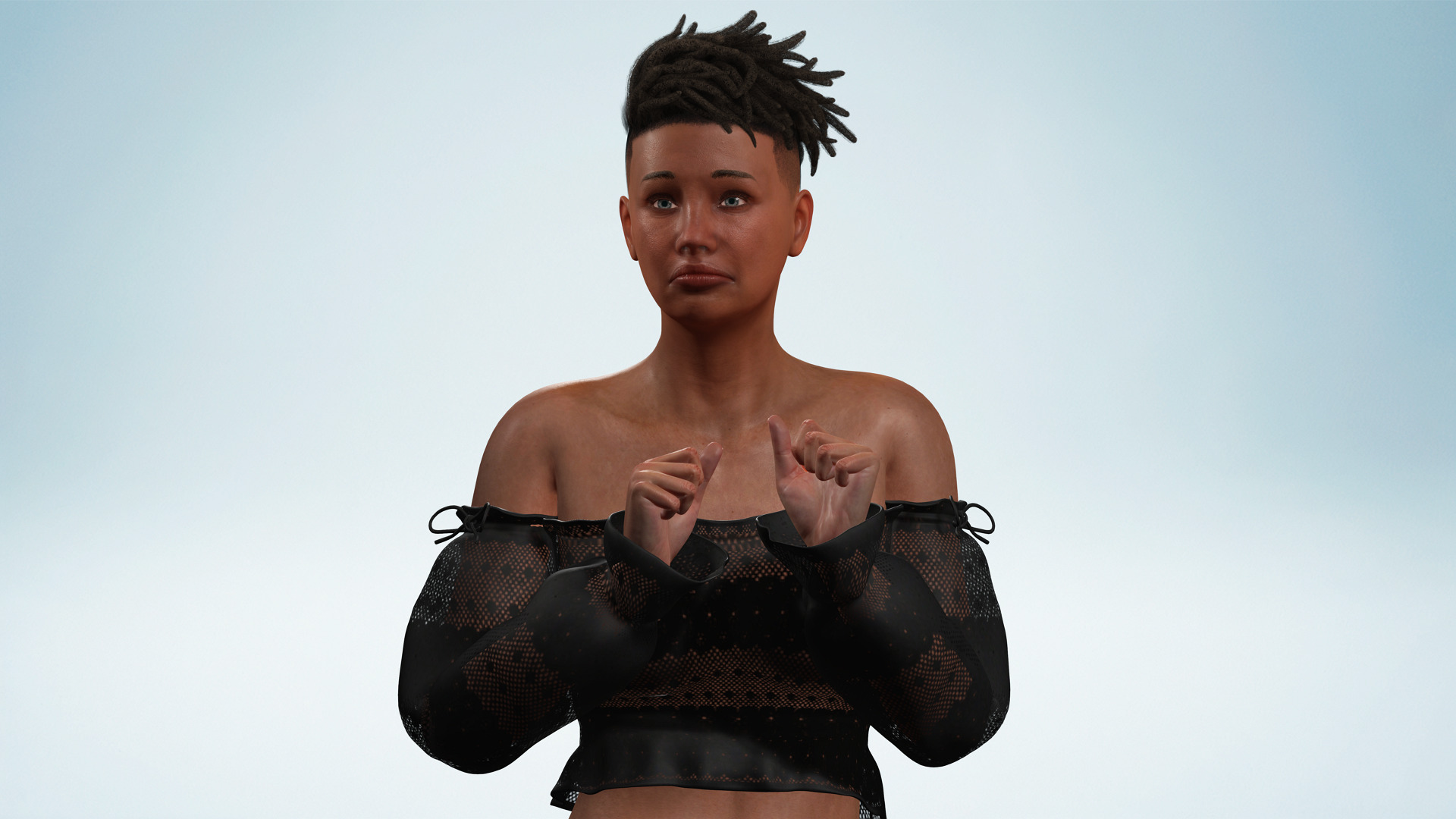 Realistic African Female Dreadlocks Black Outfit Low-poly 3D model_5