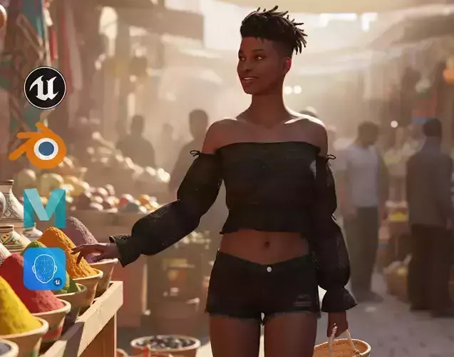 Realistic African Female Dreadlocks Black Outfit Low-poly 3D model Realistic African Female Dreadlocks Black Outfit Low-poly 3D model