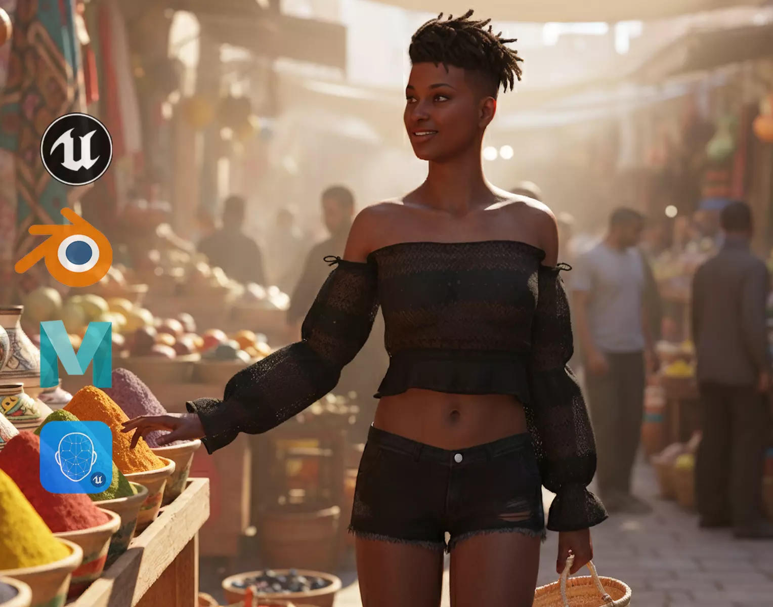 Realistic African Female Dreadlocks Black Outfit Low-poly 3D model_0