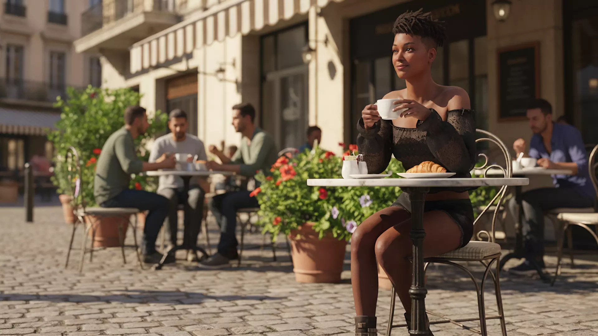 Realistic African Female Dreadlocks Black Outfit Low-poly 3D model_3