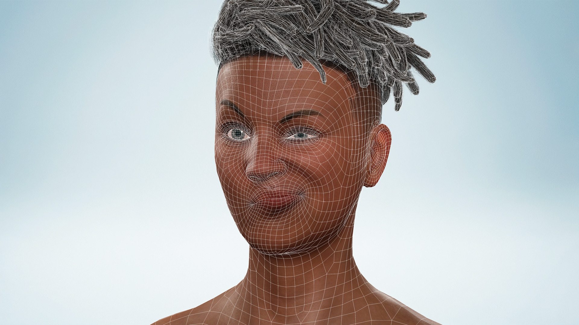 Realistic African Female Dreadlocks Black Outfit Low-poly 3D model_25