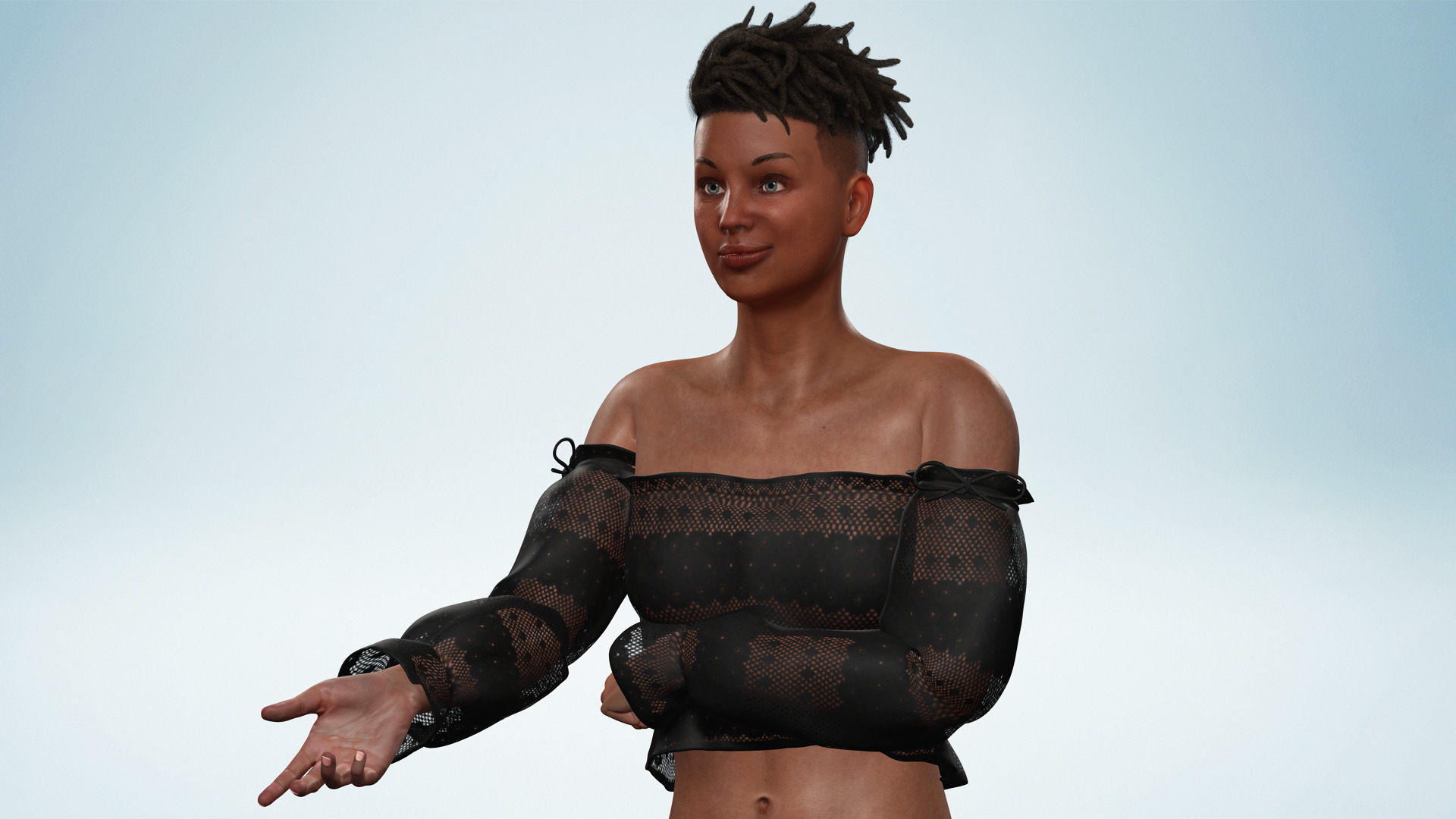 Realistic African Female Dreadlocks Black Outfit Low-poly 3D model_6