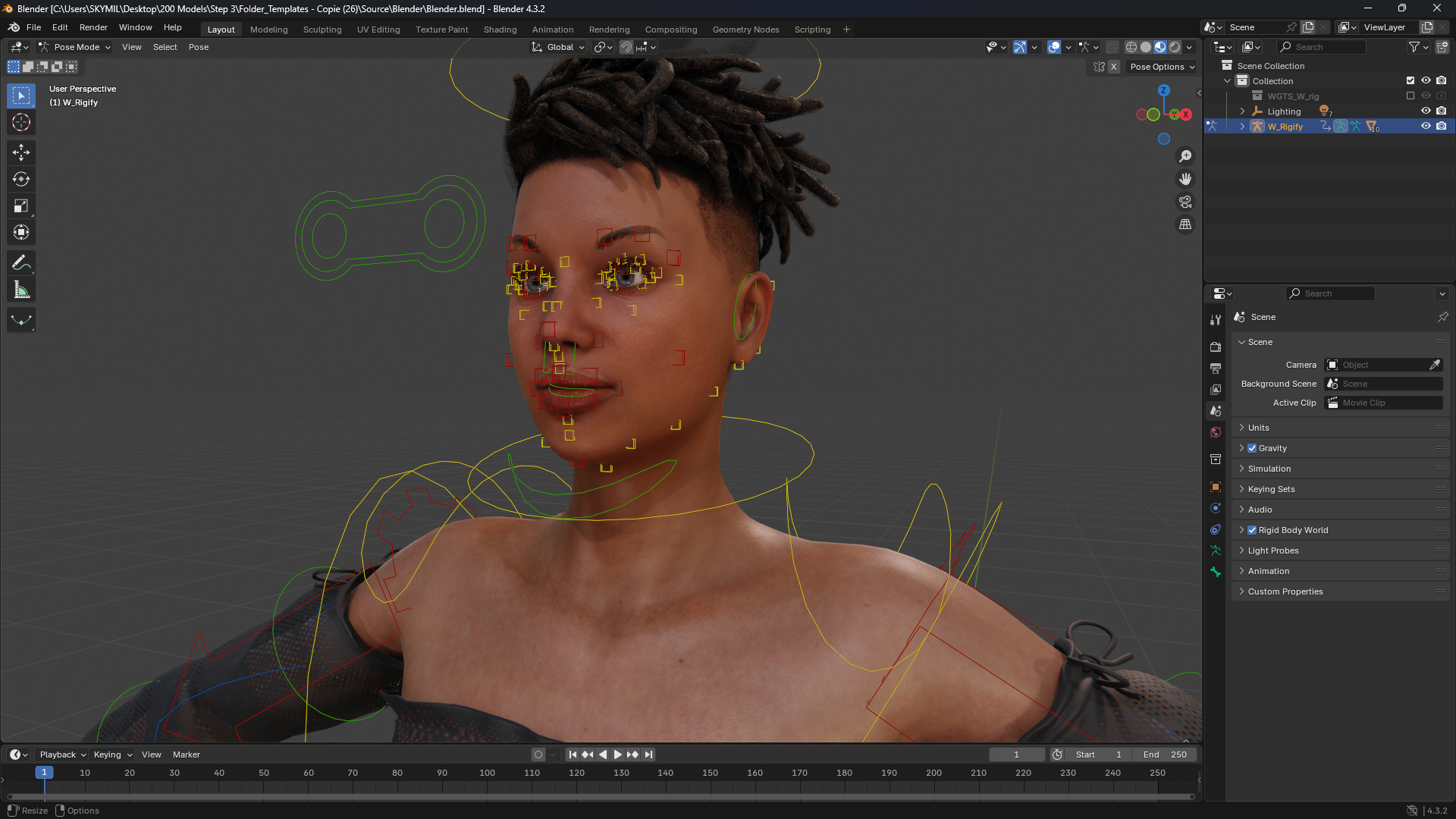 Realistic African Female Dreadlocks Black Outfit Low-poly 3D model_12