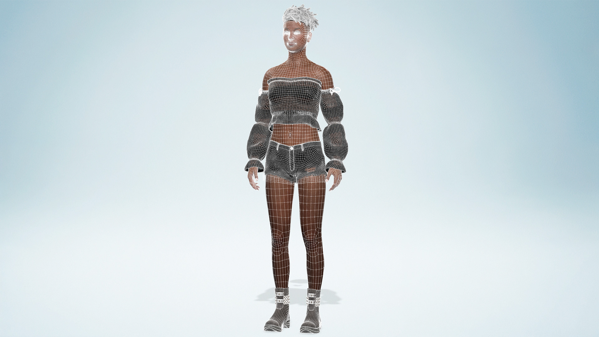 Realistic African Female Dreadlocks Black Outfit Low-poly 3D model_24