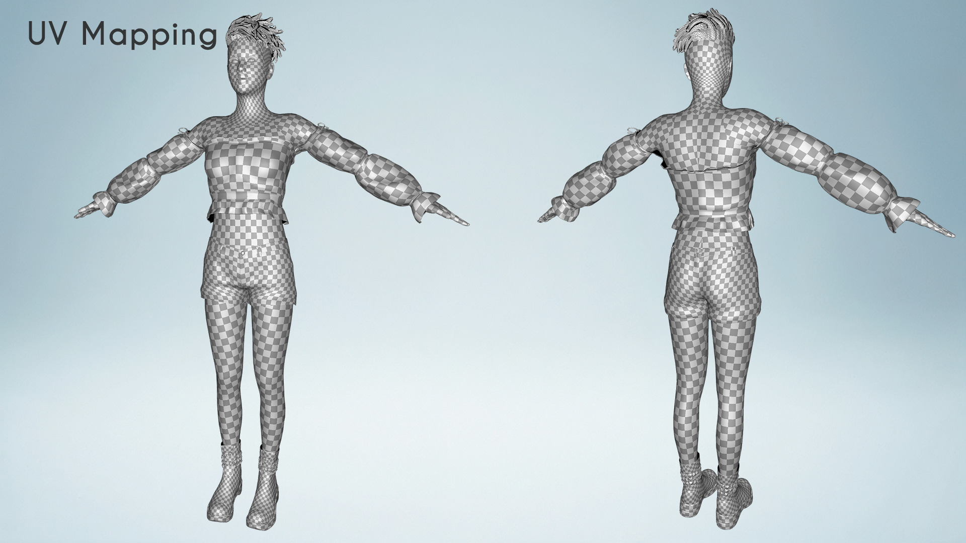 Realistic African Female Dreadlocks Black Outfit Low-poly 3D model_23