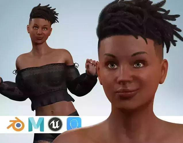 Realistic African Female Dreadlocks Black Outfit Low-poly 3D model