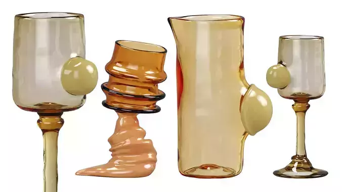 Bubble Pitcher  Goblets By Sticky Glass