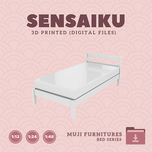 01 Muji Bed Single Bed for Miniature Dollhouse Muji 3D Print 3D print model