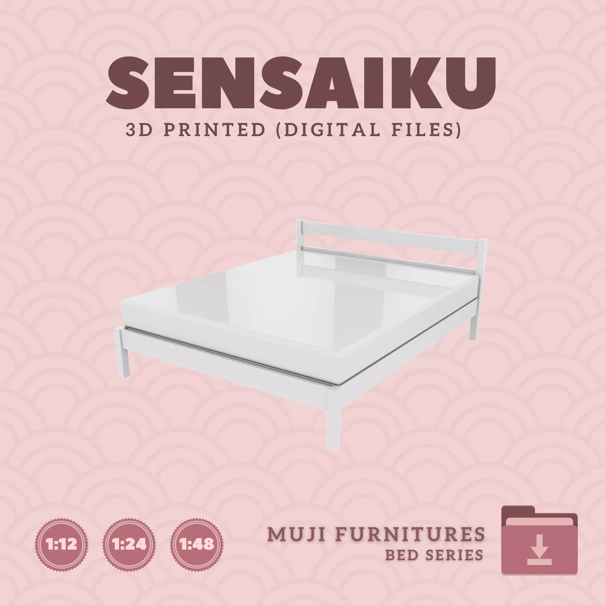03 Muji Bed Queen Bed for Miniature Dollhouse Muji 3D Print 3D print model