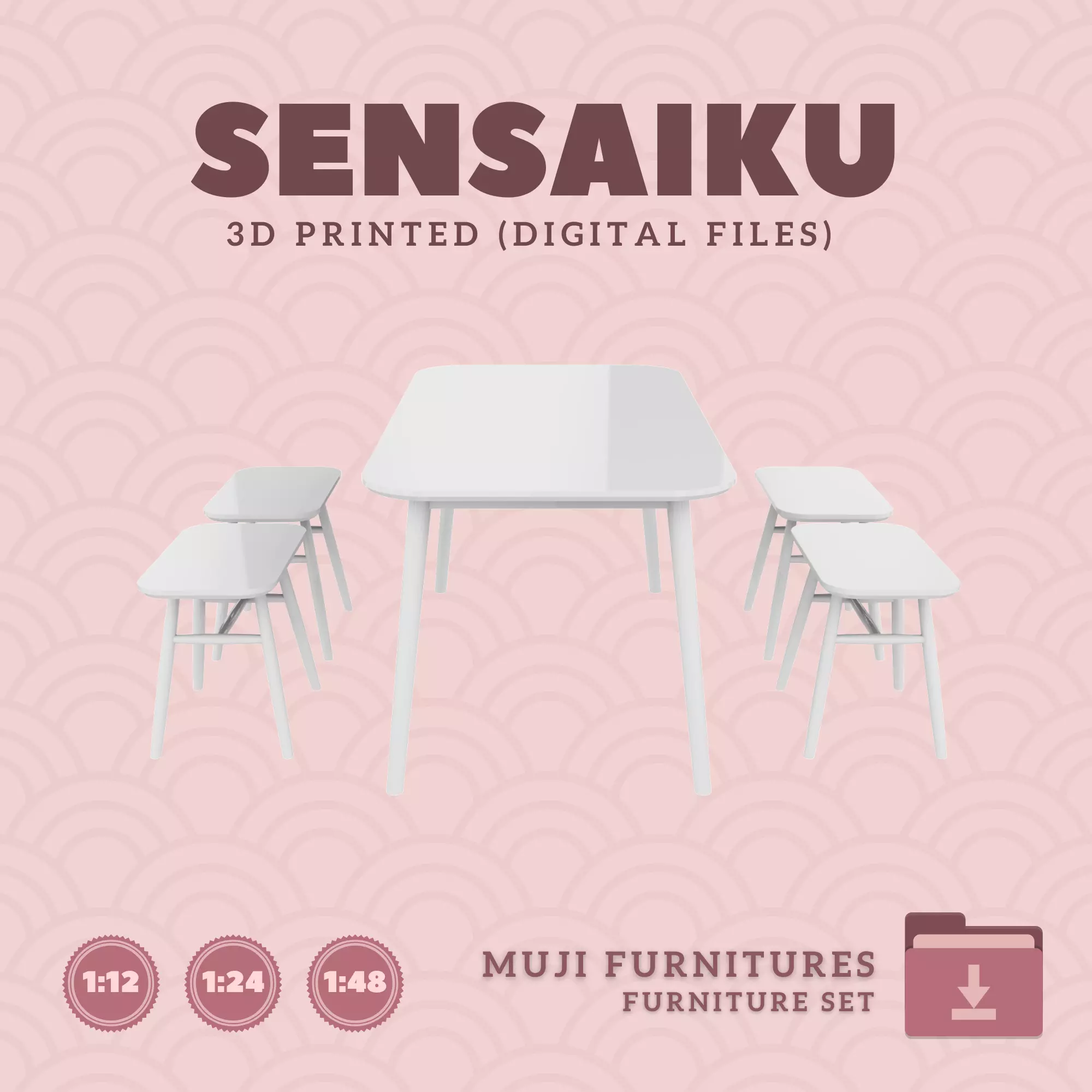 3 Muji Table 60 In and Chair Set V3 for Dollhouse 3D Print 3D print model