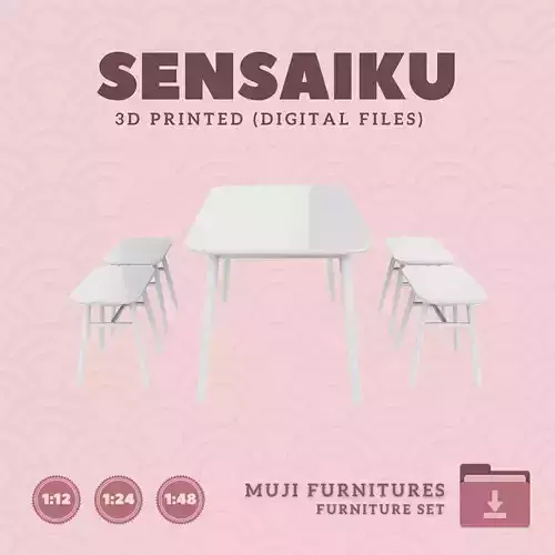 3 Muji Table 60 In and Chair Set V3 for Dollhouse 3D Print