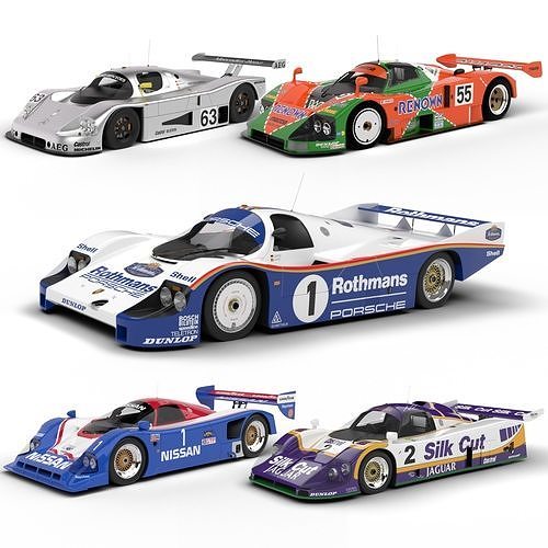 Pack 5 Cars Group C HQ interior 3D Model Collection