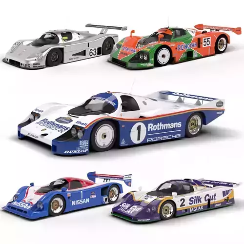 Pack 5 Cars Group C HQ interior 3D Model Collection