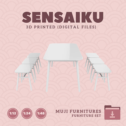 4 Dining Table and Chair Set V4 for Dollhouse Muji 3D Print 3D print model